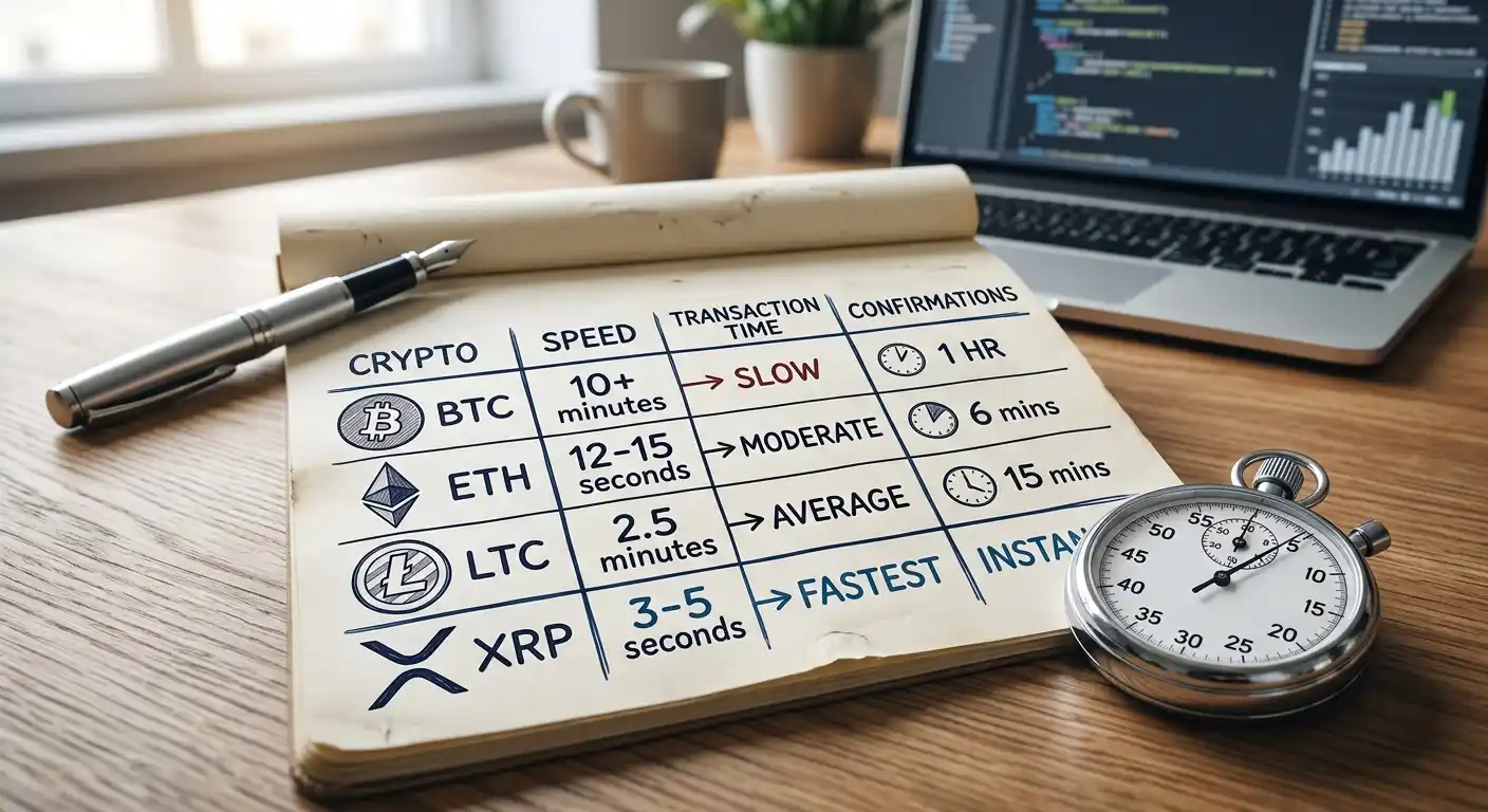 Geschwindigkeitsvergleich XRP Bitcoin Ethereum Litecoin mit Netzwerkzeiten