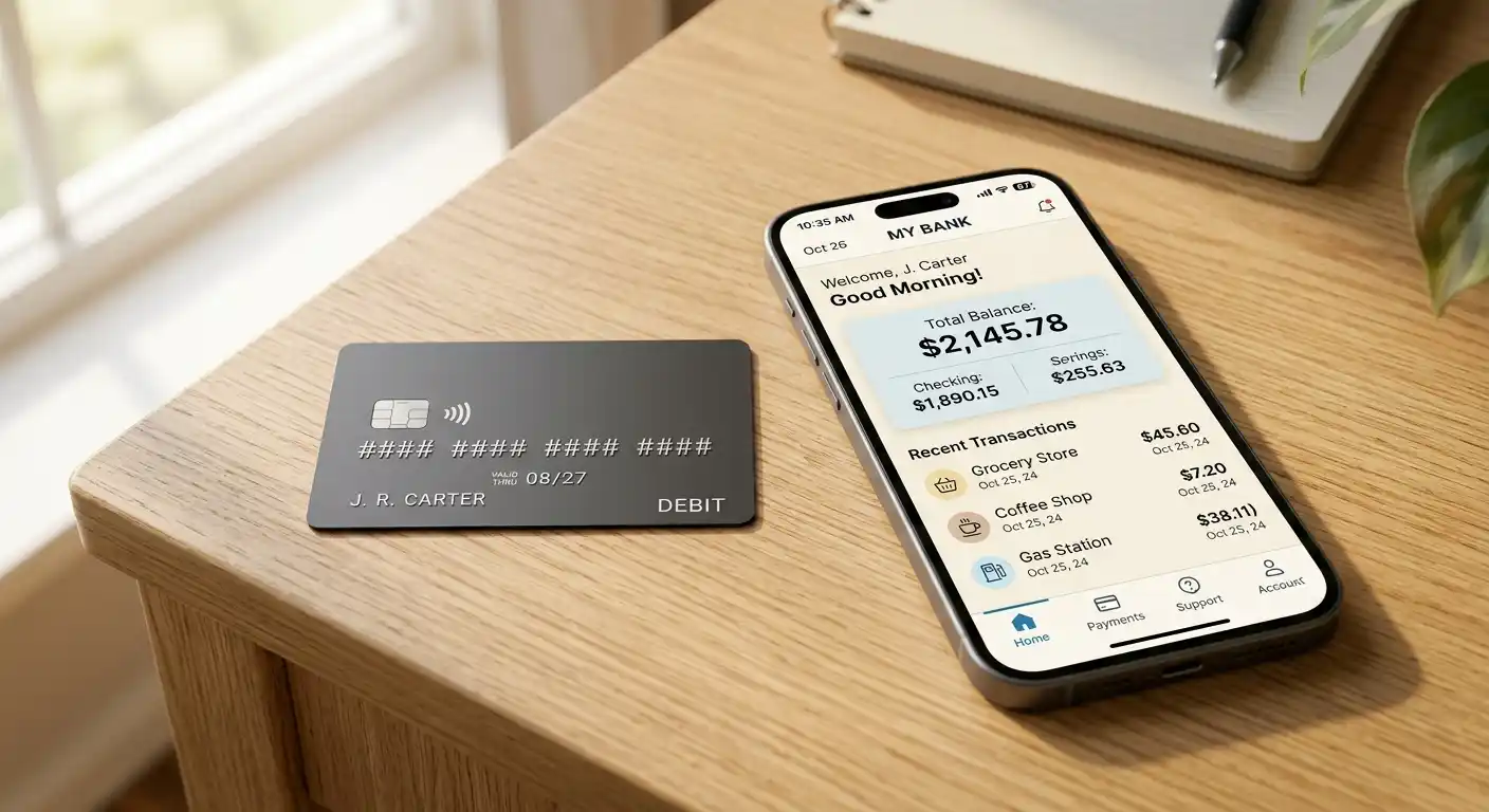 Kreditkarte und Banking-App auf Smartphone symbolisieren Zahlungsrückbuchung