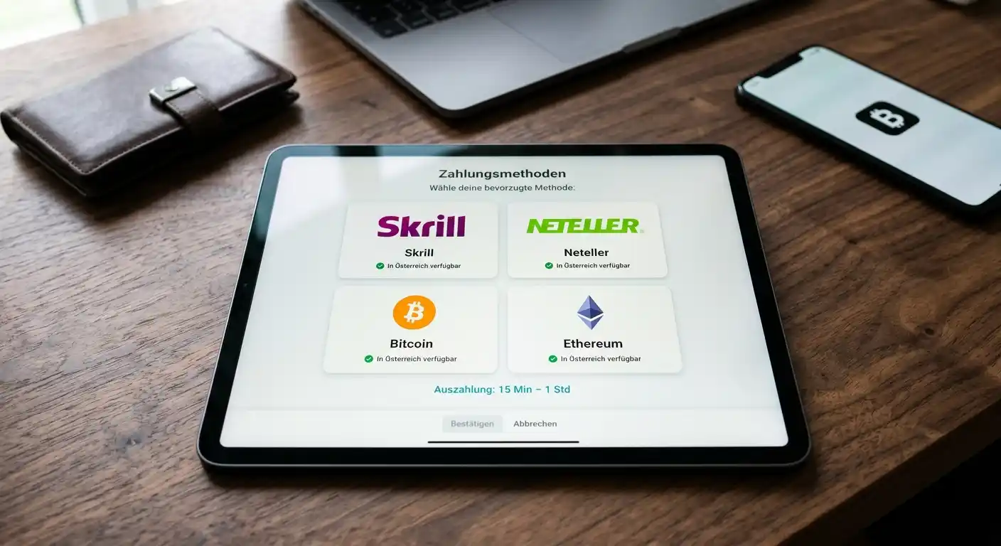 E-Wallet-Logos Skrill Neteller und Bitcoin-Symbol auf Zahlungs-Interface